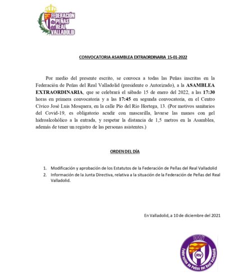 CONVOCATORIA ASAMBLEA EXTRAORDINARIA