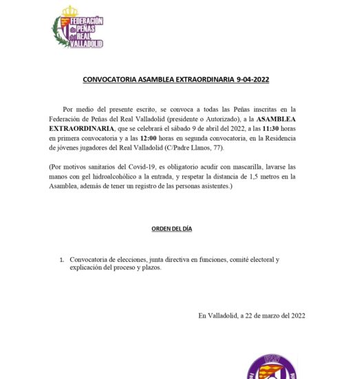 CONVOCATORIA ASAMBLEA EXTRAORDINARIA